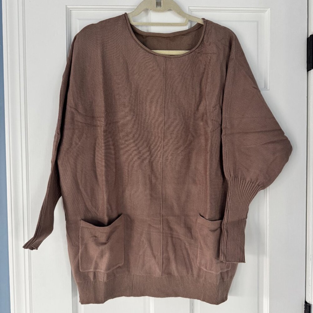 Emery Rose Mocha Batwing Sleeve Sweater Size Medium Loose Fit Pullover Cozy Knit
